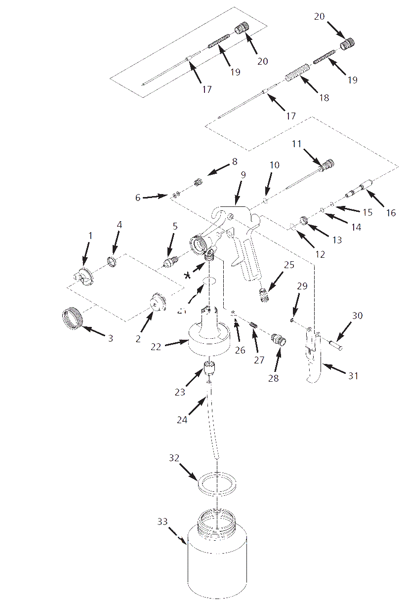 Spay-Gun Parts Diagram and Parts List for 2Z364G  Campbell Hausfeld Air Tool